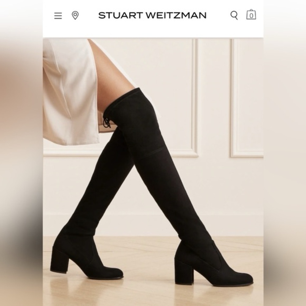 Stuart Weitzman Tieland Over-the-Knee Suede Boots Black Block Heel Size 37